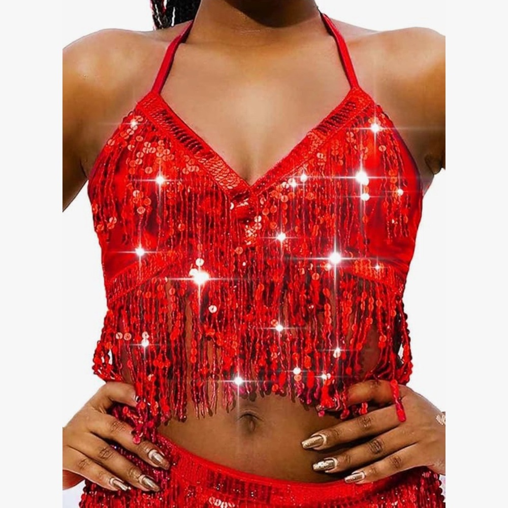 Red Sequin Halter Top